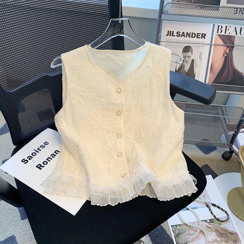 Summer Style Sequin Embroidered Vest Shirt for Women, Unique and Super Pretty, with Three-Dimensional Floral Patchwork, Sleeveless Top