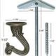 Ceiling hook, coat hook, zinc alloy die-cast metal hook, electrophoresis black, white, nickel, bronze