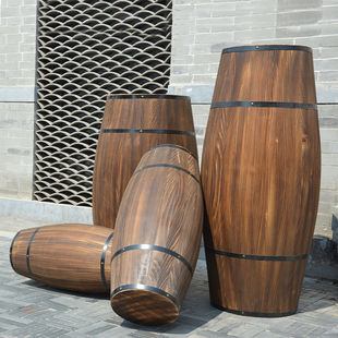 Oak Bar Wine Barrel Wedding Wooden Barrel Solid Manor Beer Barrel Wine Barrel Decoration Carbonized Anti-Corrosion Props Exhibition Red