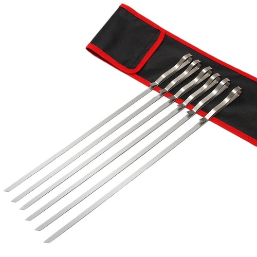 Stainless steel wave barbecue tool BBQ grilled chicken wing needle flat metal barbecue bag bag set barbecue skewers