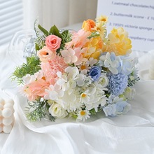 单支假花玫瑰花花束塑料花小把束装饰花插花卉干花绢花