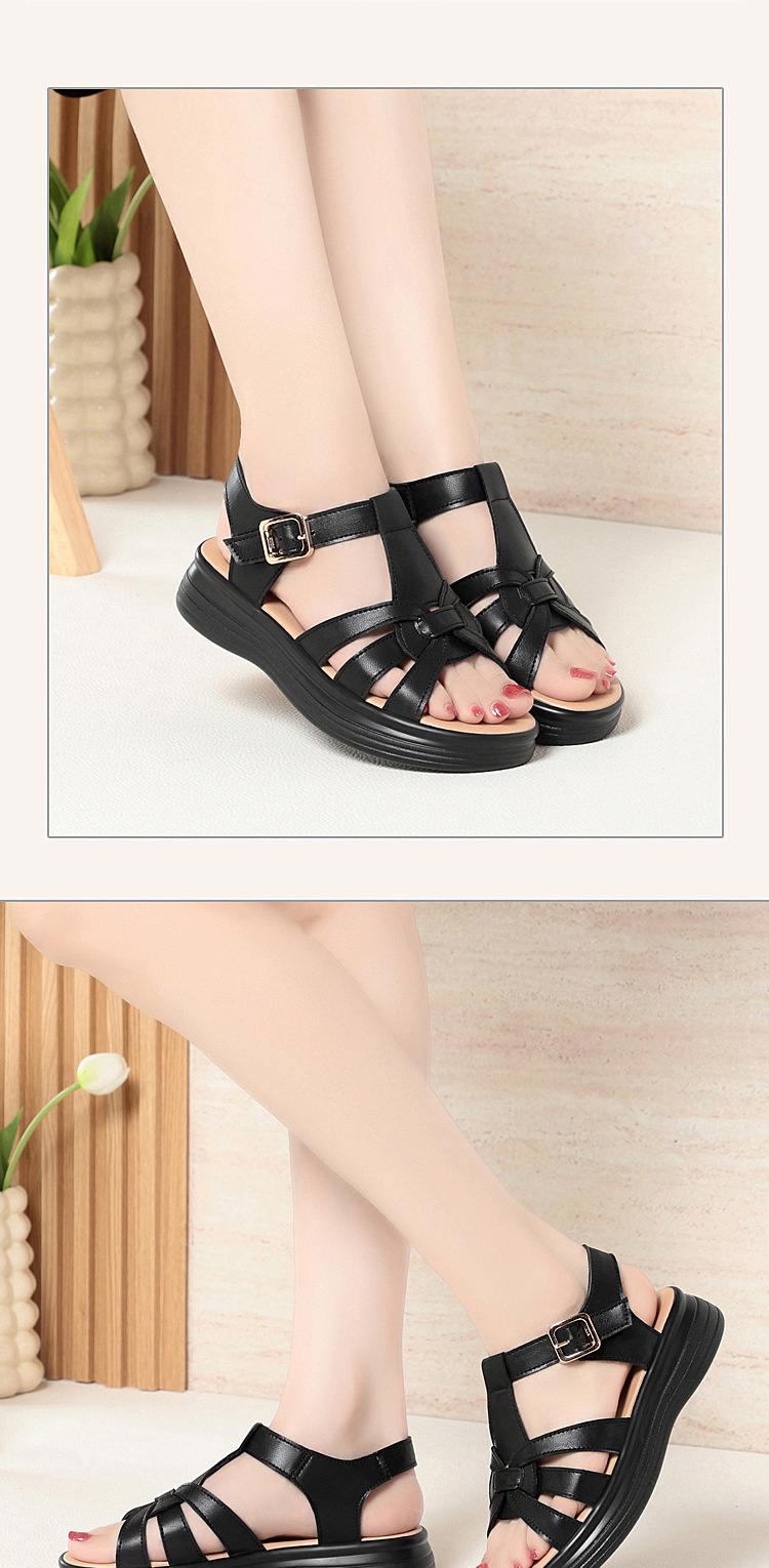 Sandal da bò nữ đế bệt mềm chống trượt — đen chi tiết 8
