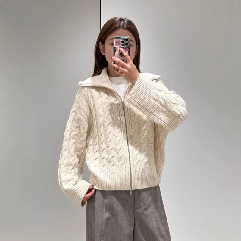 High-End 25 Autumn/Winter New Ralph Lauren Pony Embroidered Logo Large Lapel Cable Knit Double Zipper Wool Sweater