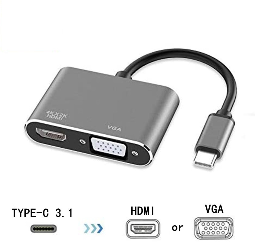 Type-C to HDMI+VGA two-in-one 4k adapter cable usbc hub docking station computer monitor converter