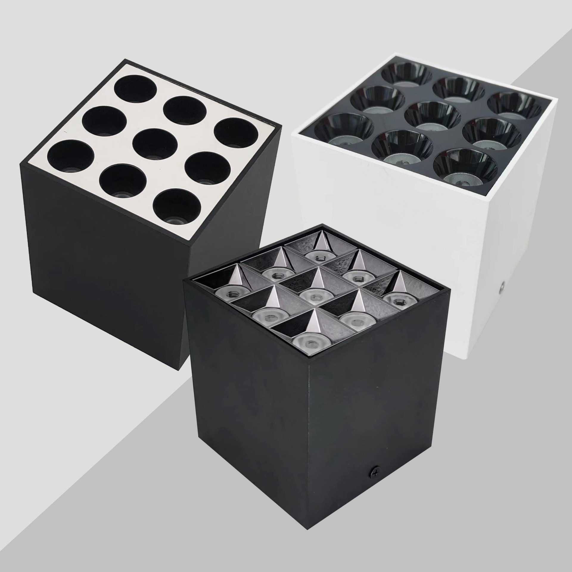 Square LED surface-mounted downlight, nine-grid surface-mounted spotlights for ceiling lighting without drilling, exhibition hall lighting