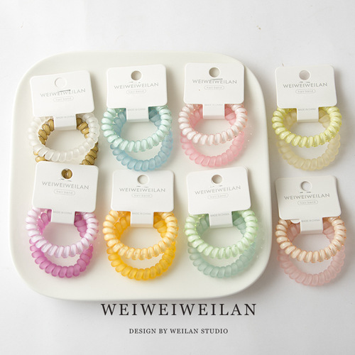 2 card-packed super sweet candy-colored transparent frosted phone cord hair ties, simple and traceless bracelets, elegant Korean hair accessories