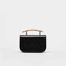 跨境女包2025新款黑色迷你金属提手单肩斜挎信封包