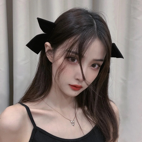 Black half-piece bow hairpin headdress Japanese internet celebrity super fairy girl pair clip side clip hair accessories clip hairpin
