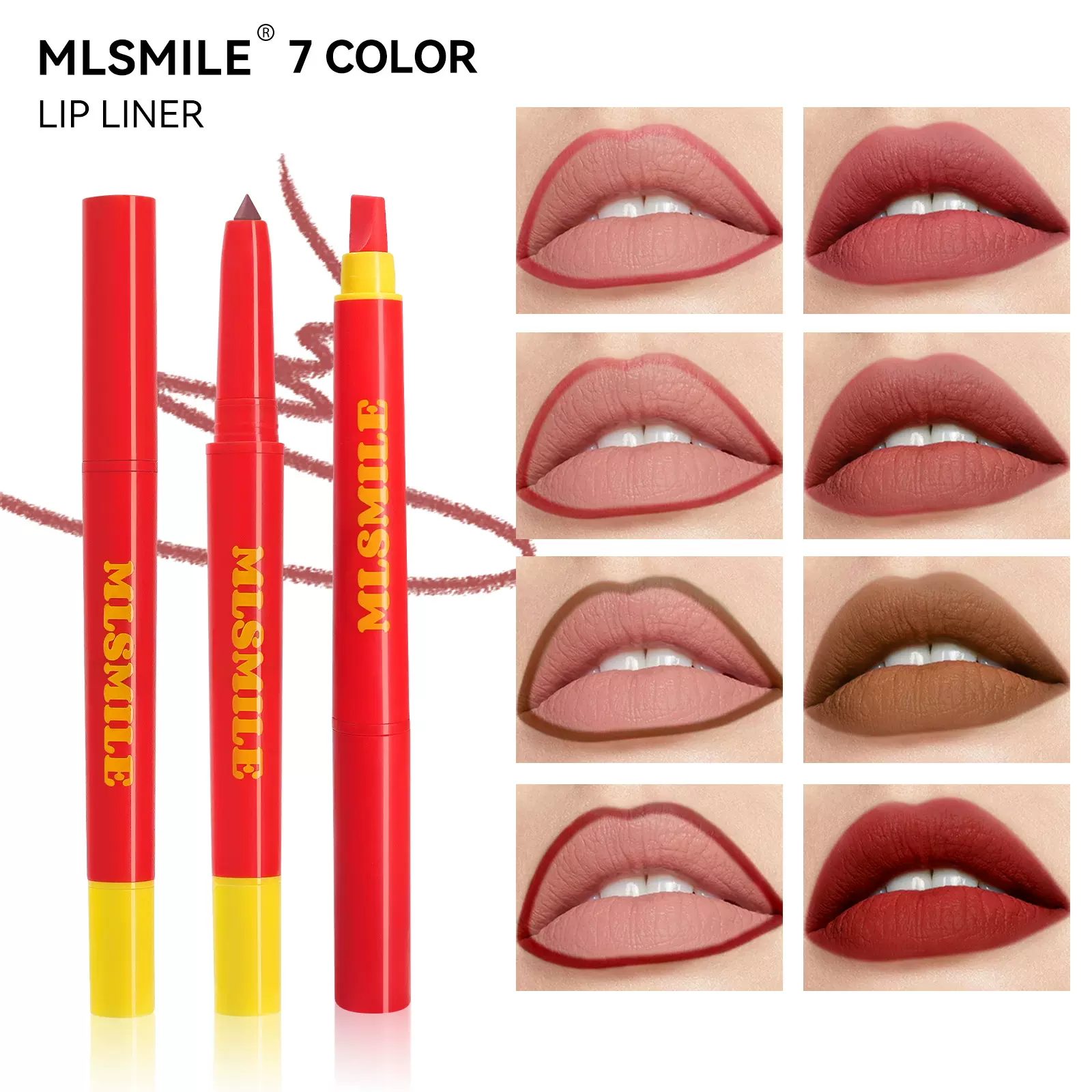 跨境专供哑光双头唇线笔不易掉色防水勾勒唇形7色裸色口红笔