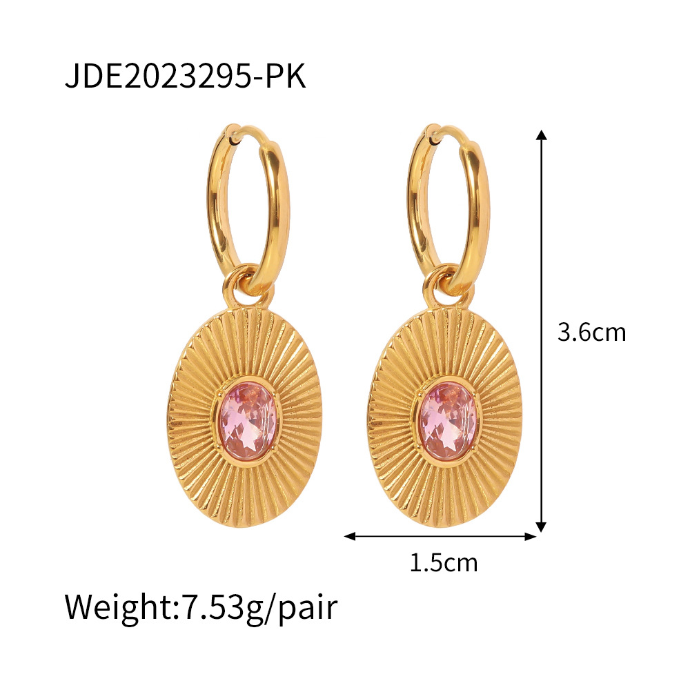 Vintage Style Round Stainless Steel Inlay Zircon Earrings 1 Pair