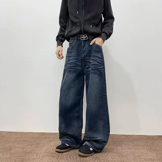 美式水洗牛仔裤男2025春秋季新款高街潮牌宽松痞帅直筒阔腿长裤子