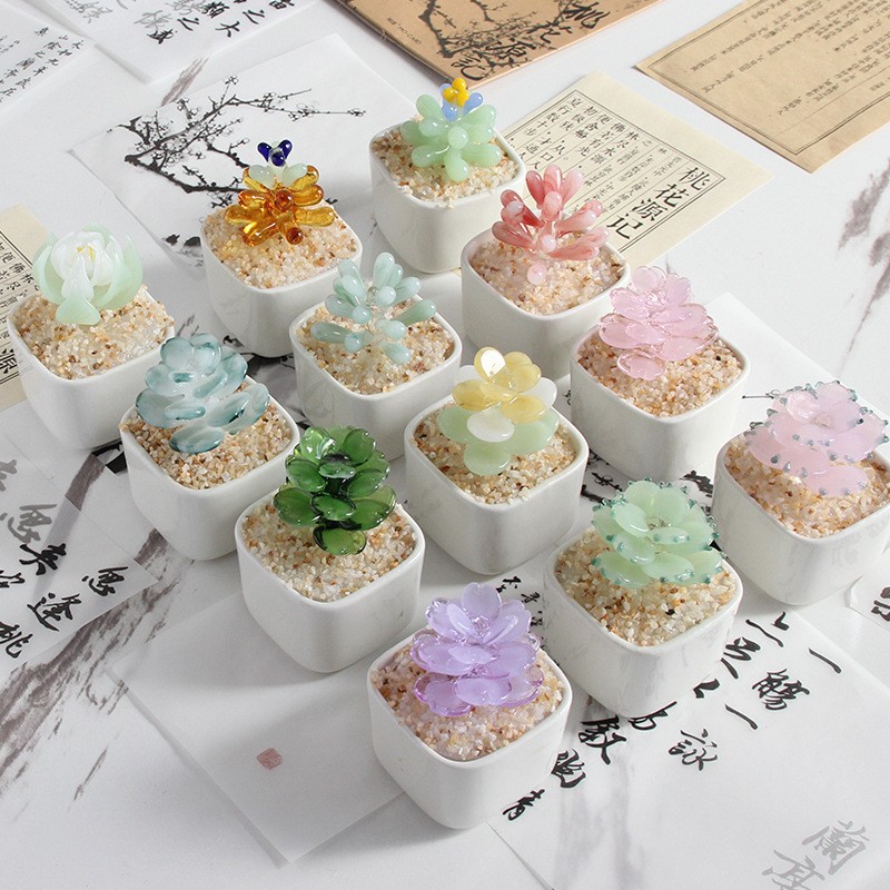 Zibo acristalamiento artesanía BoShan especialidad brotes de vidrio red maceta verde flores regalos de decoración de mesa