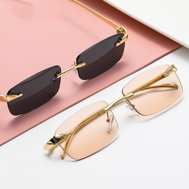 Leopard Head Frameless Sunglasses Retro Geometric Pattern Women's Outdoor Casual Unisex_voghion.com