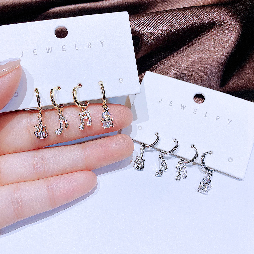 Womenu0027S Fashion Geometric Copper Earrings Inlaid zircon Zircon Drop Earrings 4 Pieces