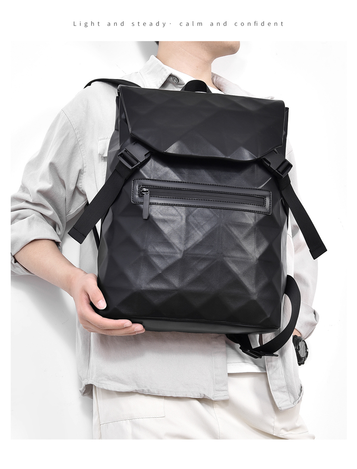 New diamond-shaped men's casual backpack, business commuting, large-capacity travel, fashionable computer bag, student schoolbag undefined