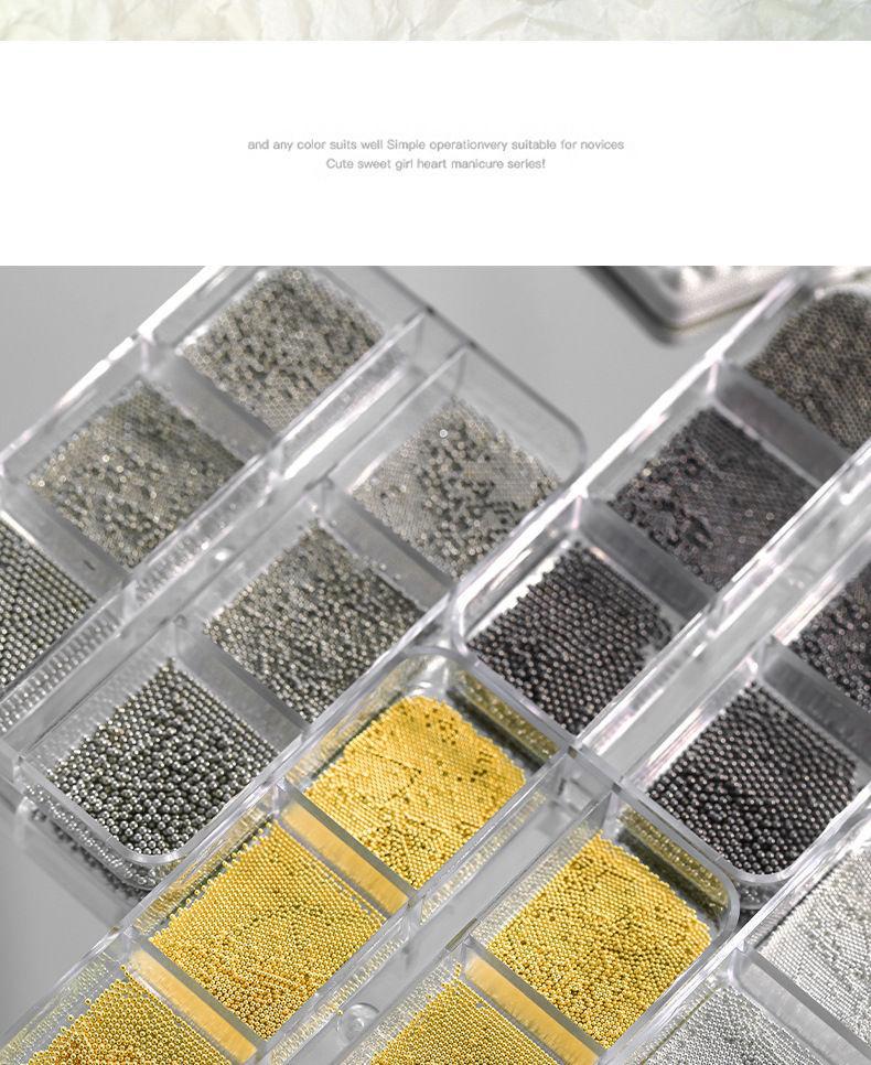 6-Compartment Mini Small Steel Beads Nail Art Decorations Small Gold and Silver Color Boxed Metal Beads DIY Nail Accessories Wholesale