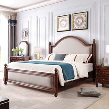 美式全实木床现代简约软包床1.8米软靠主卧双人床高箱储物橡木床