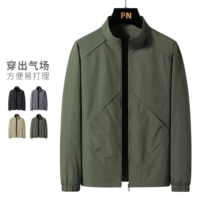 Chaqueta de trabajo transfronteriza, chaqueta de cuello vertical para hombres, primavera y otoño, ropa delgada, ropa de otoño juvenil, tamaño extra