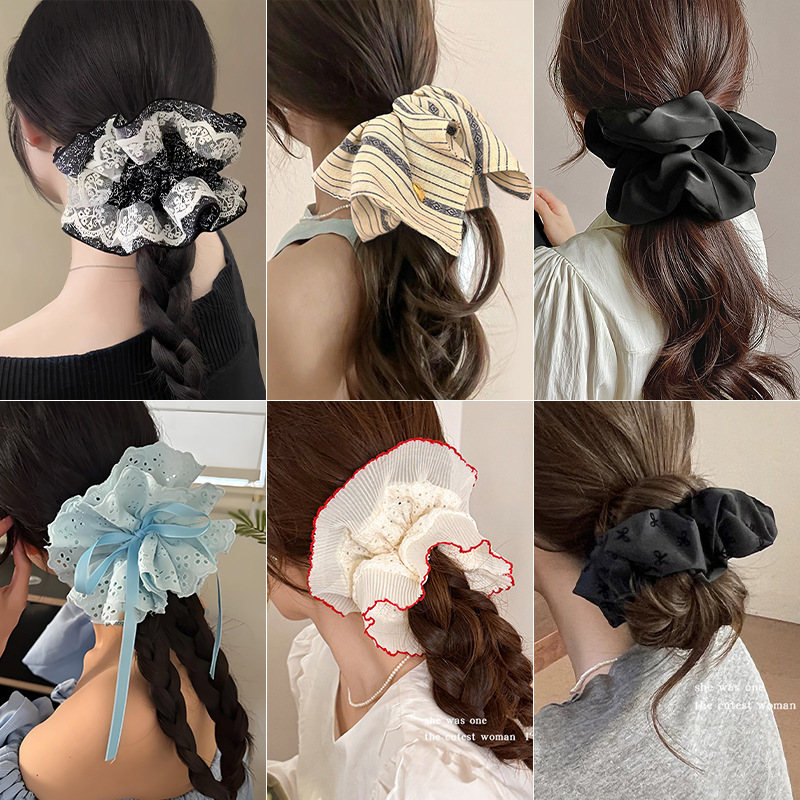 髪を結ぶためのフランスの特大ヘアゴム、女性用の高級ヘアロープ、レースのポニーテール、ゴムバンドヘアアクセサリー|undefined