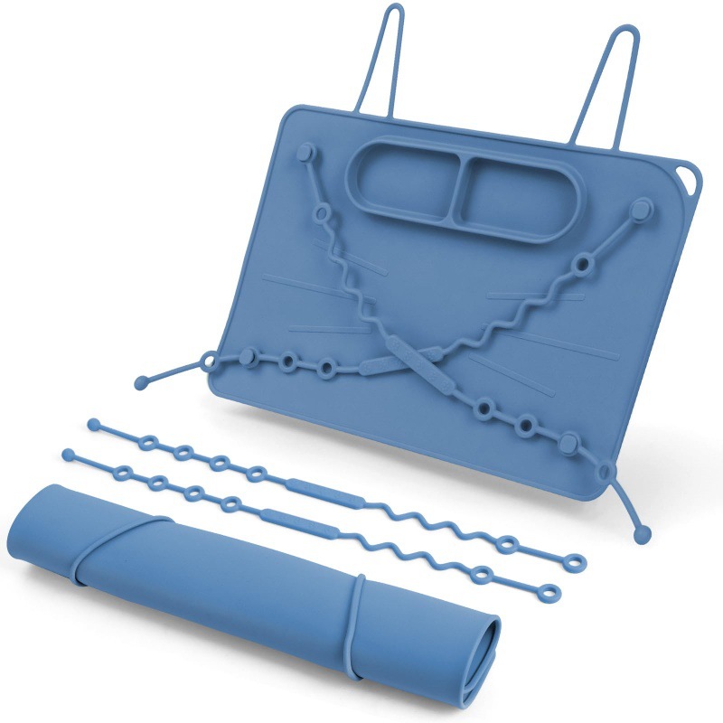 Portable Silicone Placemat with 4 Straps Baby Self Feeding Table Mat Foldable Use Easy to Clean
