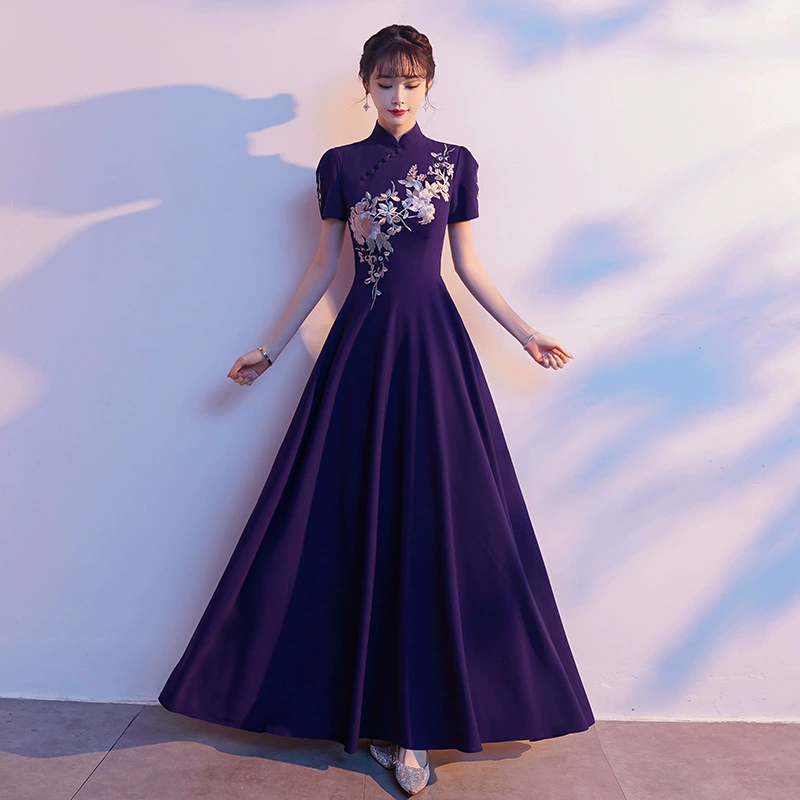 Большой хор cheongsam актерский костюм женское платье темперамент китайский стиль дирижер соло платье вышивка китайская одежда чтения