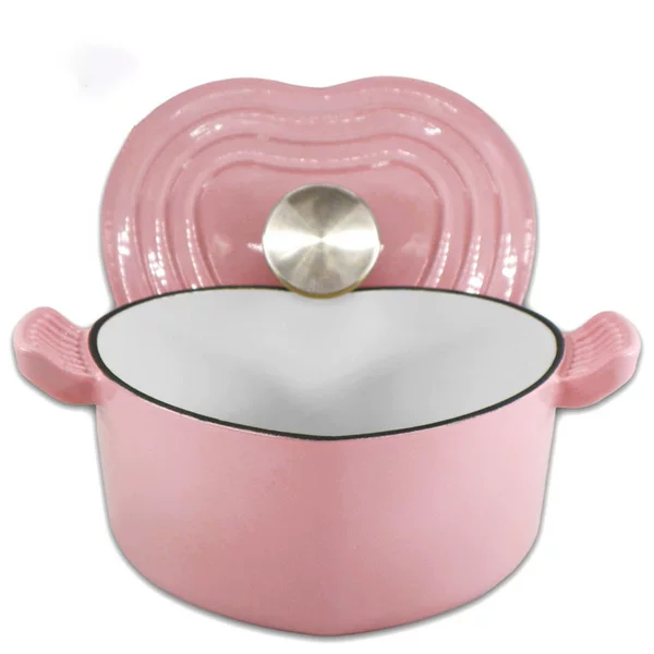 Cross-border export of pink heart-shaped high-quality round cast iron enamel pot made in China