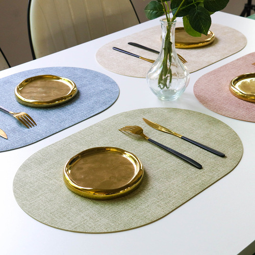Cross-border exclusive leather dinner mat, oval, light luxury, waterproof, oil-proof, hotel, restaurant, Western dinner mat, heat-insulating dining table mat