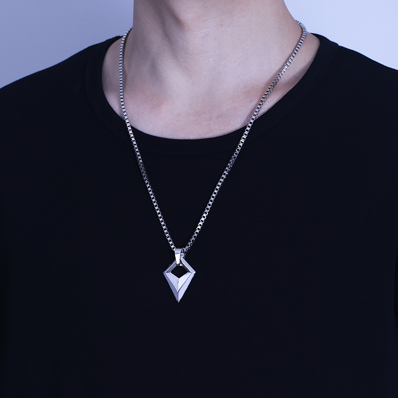 修6菱形三角锥形不锈钢项链