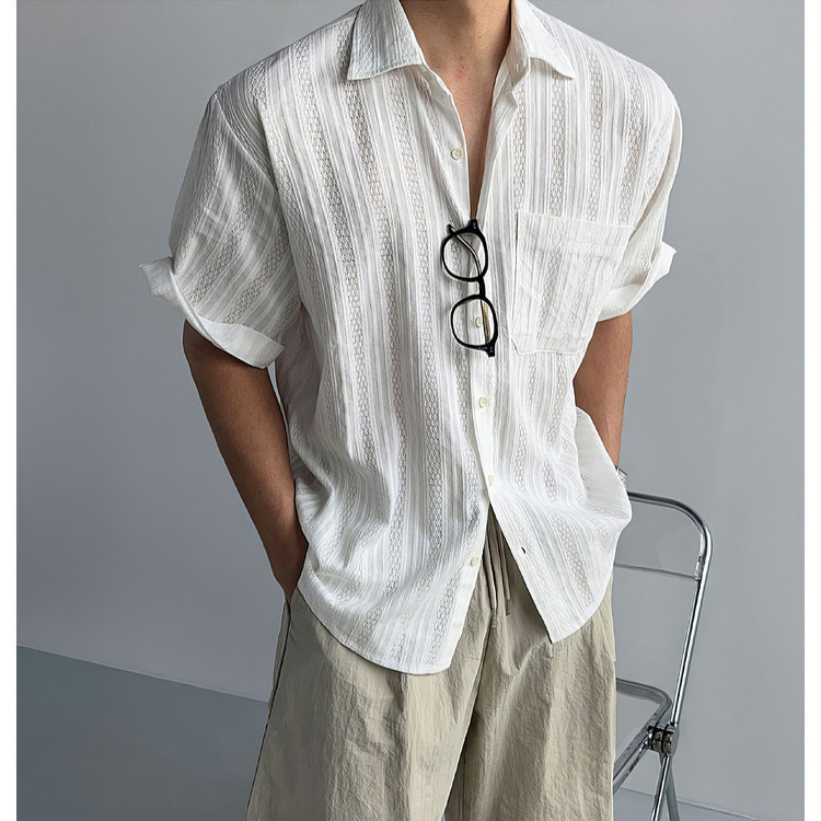 Amazon 2026 Men's Summer Commuting Hollow Mesh White Short-Sleeve Shirt Casual Versatile T-Shirt