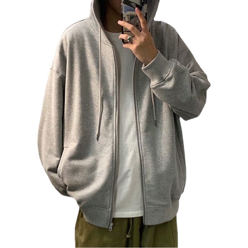 Casual suéter de los hombres Otoño e Invierno estilo coreano moda estudiante cremallera chaqueta suelta deportes superior Hong Kong estilo chaqueta con capucha