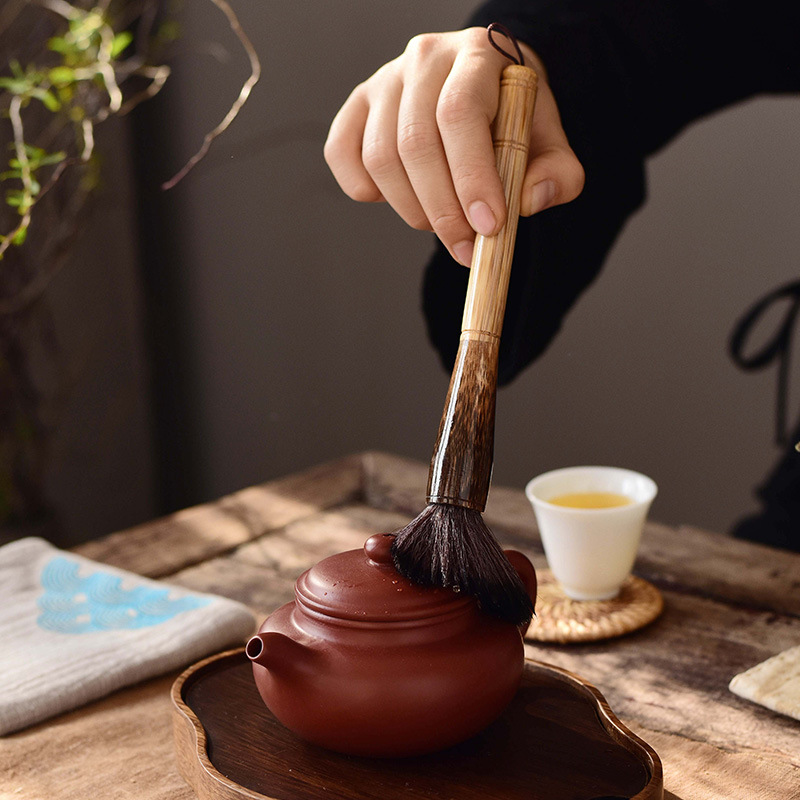 Púrpura Arena Tetera cepillo de té olla cepillo de la pluma cepillo de té sin pelusa bambú madera bandeja de té cepillo Kung Fu juego de té Accesorios