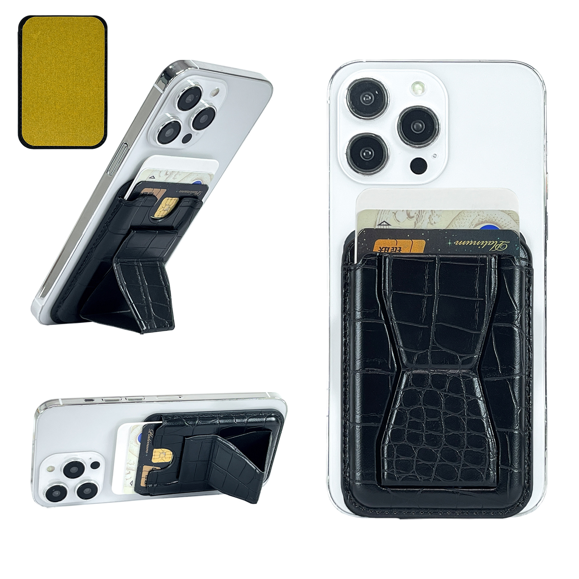 Fábrica suministro directo de suministro de productos in situ transfronterizo soporte de teléfono móvil bolsas de tarjetas de cuero PU bolsas de tarjetas de soporte estilo pegado