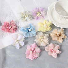 立体布艺珍珠纱花 假花DIY手工材料服装头饰鞋子配件草帽花辅材