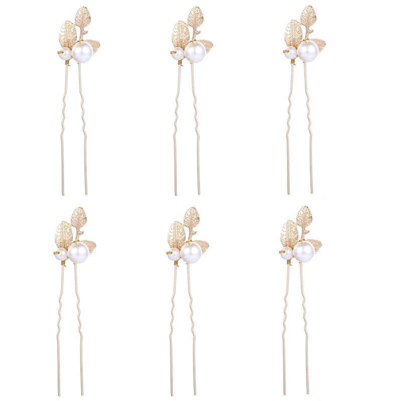 Europa y América Nueva Perla hoja horquilla accesorios para el cabello barroco tocado nupcial horquilla de oro al por mayor