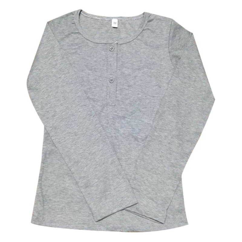 Женская футболка с длинным рукавом, однотонная, приталенного кроя, осенняя коллекция 2025 года, с пуговицами, корейский стиль, базовая рубашка для верхней одежды, модная.