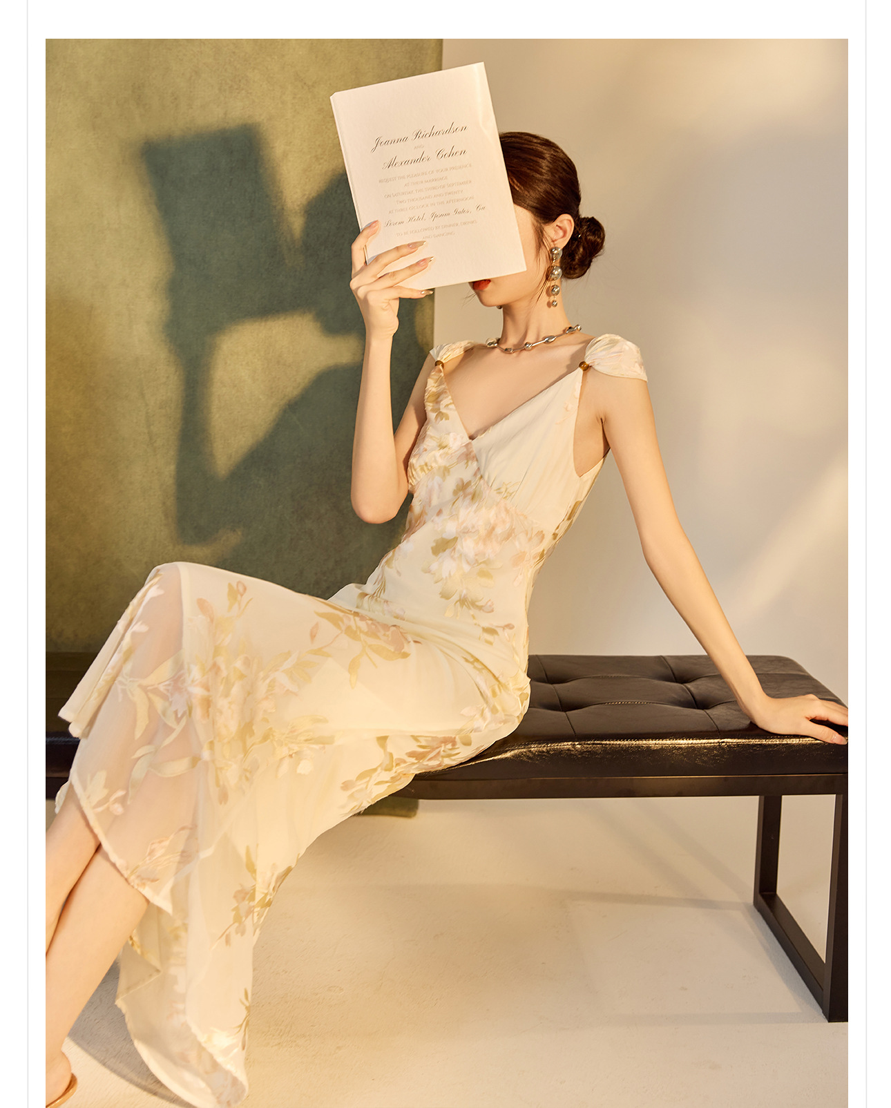 Váy bodycon ôm sát họa tiết phong cách Trung Hoa mùa hè, chất rayon mềm mại — Màu trắng be chi tiết 25