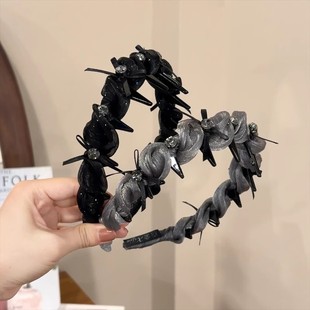 Rhinestone Headband for Women 2025 New Mesh Bow Headband Super Fairy Anti-Slip Toothed Face Wash Hair Clip