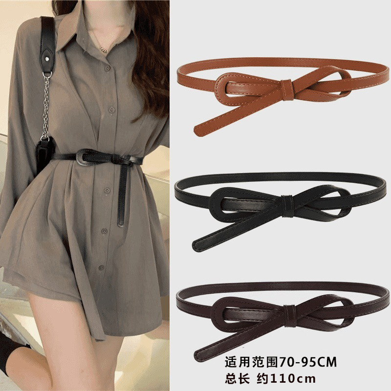 Women's Thin Knotted Belt, Versatile Decorative Leather Belt for Dresses, Coats, Sweaters, Waist-Cinching Tie Women's Thin Knotted Belt, Versatile Decorative Leather Belt for Dresses, Coats, Sweaters, Waist-Cinching Tie