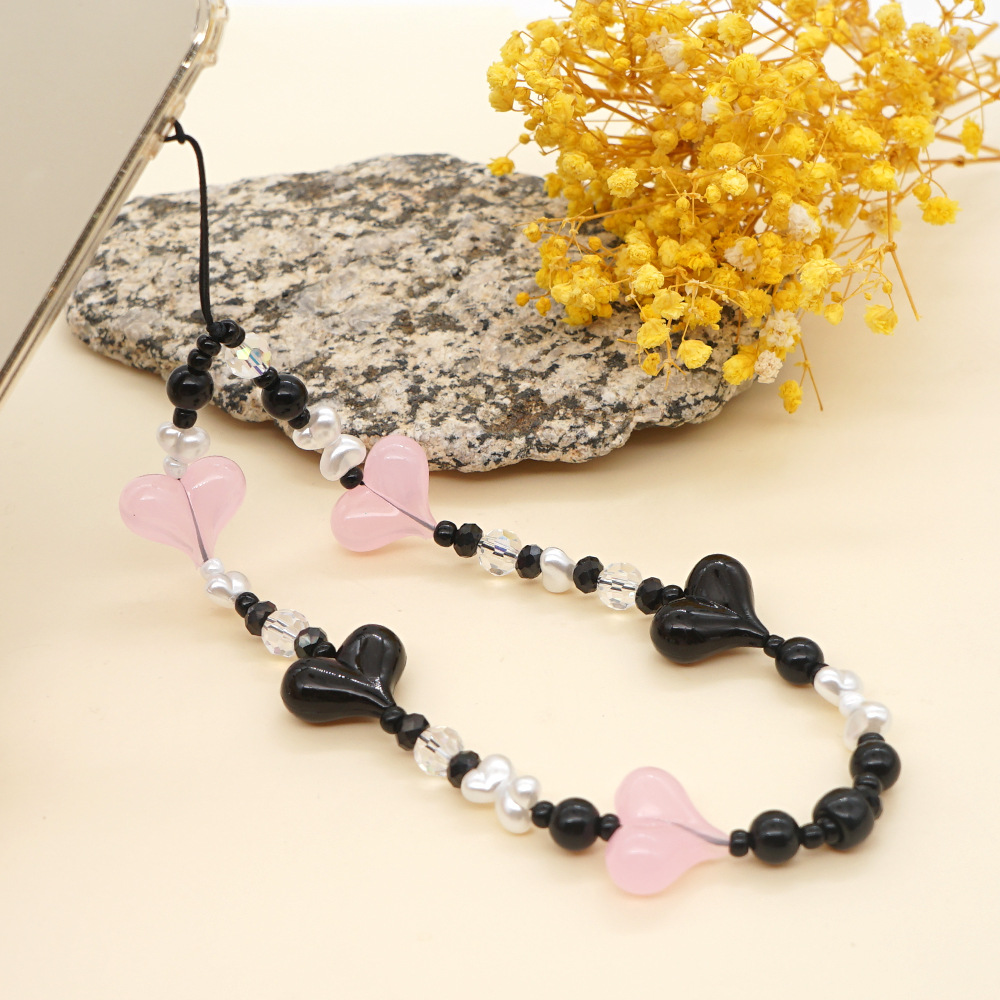 Bohemian Mobile Phone Charm I Domestic Bead Crystal Beads Acrylic Imitation Pearl Shaped Peach Heart Round Beads Mobile Phone Strap display picture 4