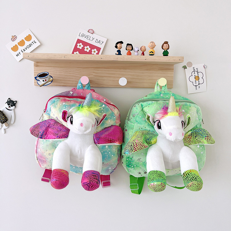 Kindergarten niños de dibujos animados peluche juguete mochila unicornio pequeña bolsa comercio exterior