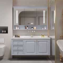 雙盆輕奢浴室櫃組合簡約智能實木衛生間洗漱台洗手盆洗臉盆櫃美式