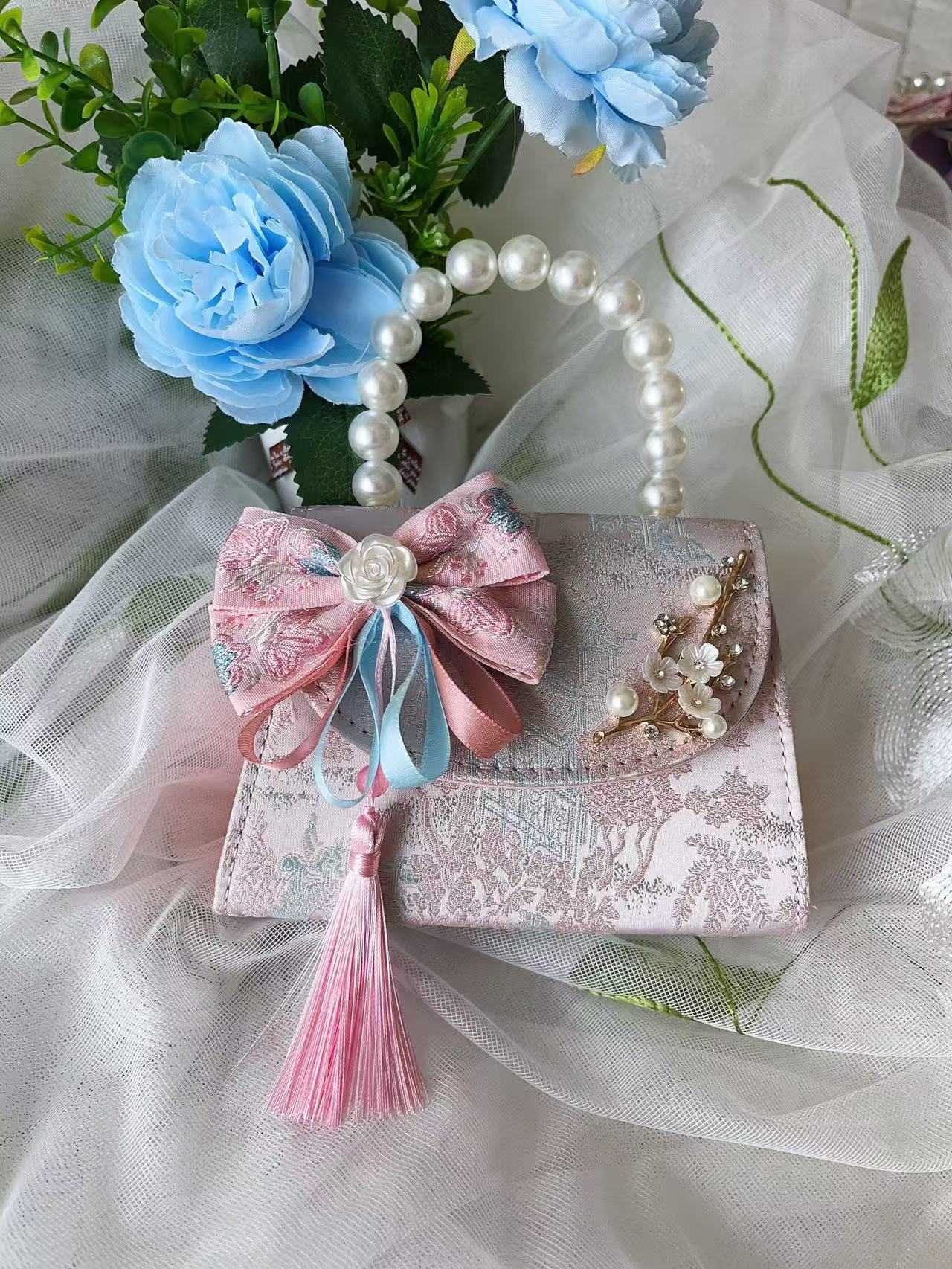 Bolso de princesa de niñas 2025, otoño nueva chica lindos bordillos de encaje mochila bolso de perlas de estilo chino Aisha