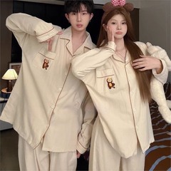 春と秋の男性と女性のための新しいカジュアルカップルパジャマ、クラウドコットン長袖ズボンカーディガン大きいサイズのホームウェアセット