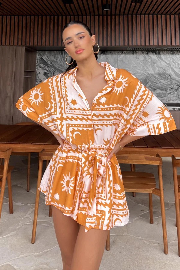 182g Weight Shorts Pants Length Polyester Fabric Type Mid Waist Waist Line Rompers Pants Type Micro-Elastic Elasticity Jumpsuit Tops Type Holiday, Daily Occasion Regular Fit Fit Type Sun Pattern Summer Season Women's Gender Printing Design Vacation Style Women's Holiday Daily Jumpsuit Vacation Sun Shorts Printing Rompers 14