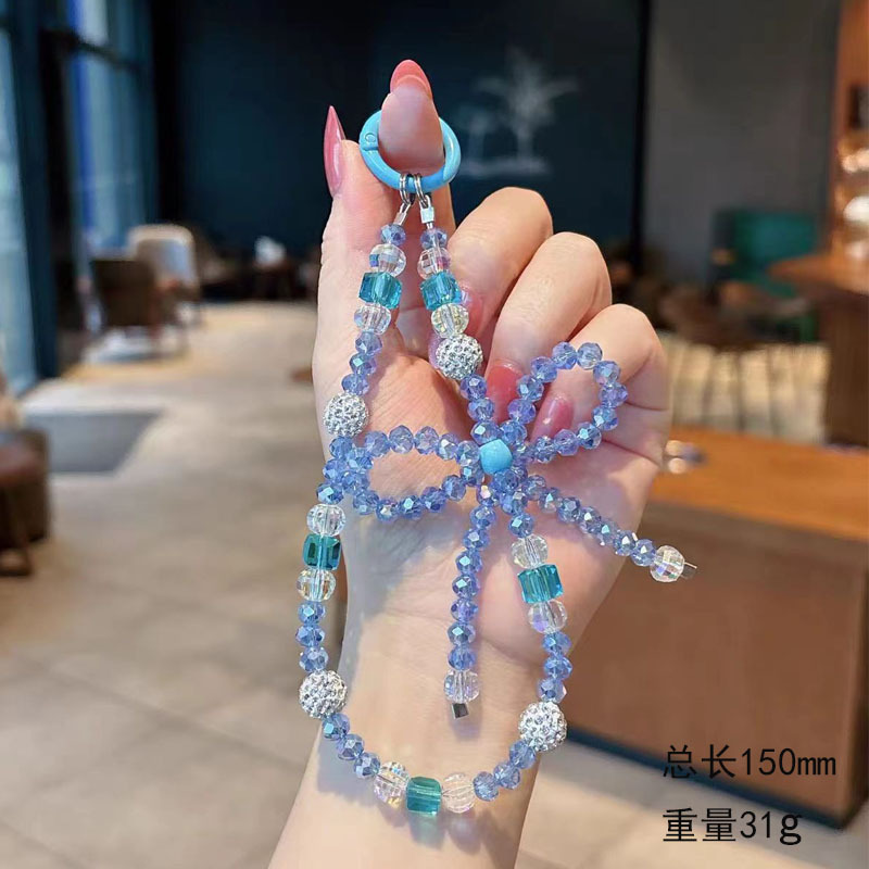Estilo ins de alta calidad, gota de cristal japonés y coreano, diamantes de imitación, colgante con cuentas, funda para teléfono móvil, cordón, colgante de llave, pulsera de todo fósforo