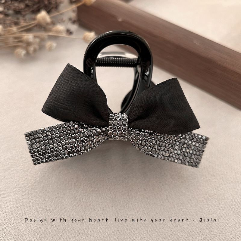 Flash Diamond Bow Hair Clip Vertical Shark Clip For Updo Hair_voghion.com