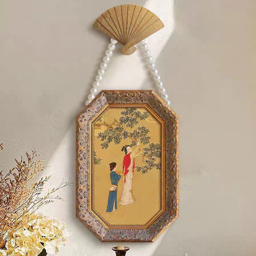 Ming Palace Spring Morning, a new Chinese retro art study room hanging painting, French-style medieval tea house model room living room decoration painting