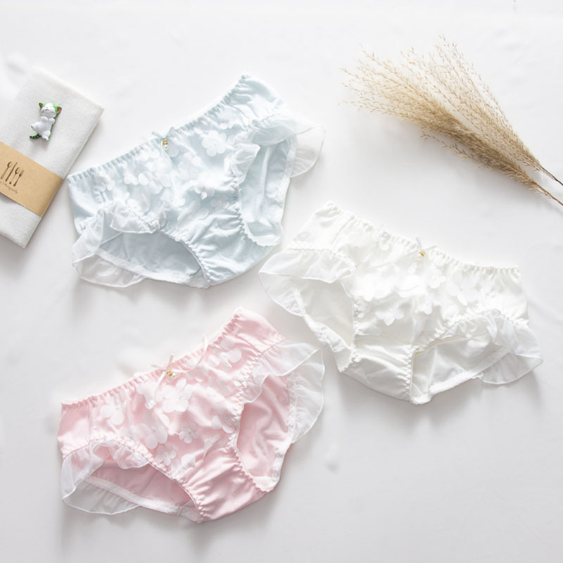 Autumn and Winter New Women's Mid-Waist Cotton Floral Briefs, Hot-Selling Bow-Knot Japanese Style Shorts for Young Women