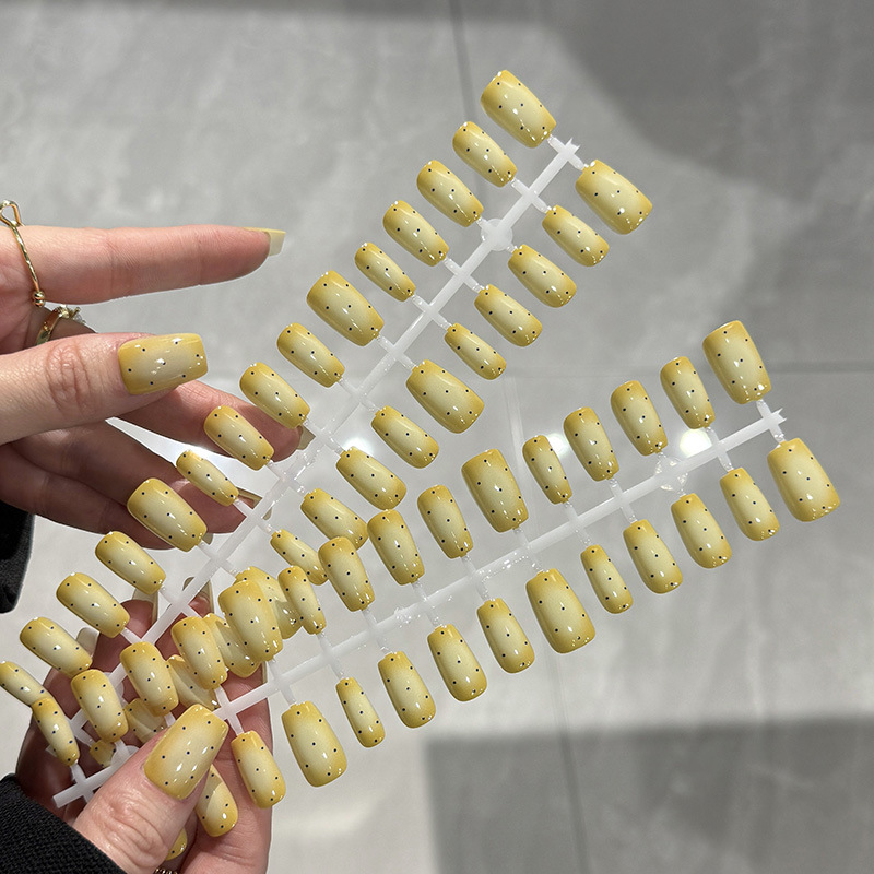 Simple Polka Dot Gradient Press-On Nails in Creamy Yellow, Medium-Sized False Nails That Enhance Complexion, Versatile for Daily Use and Natural Makeup-Free Look, Suitable for Commuting Simple Polka Dot Gradient Press-On Nails in Creamy Yellow, Medium-Sized False Nails That Enhance Complexion, Versatile for Daily Use and Natural Makeup-Free Look, Suitable for Commuting