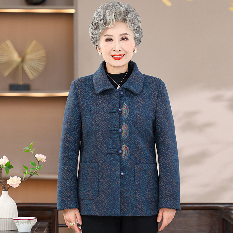 新款奶奶老人春秋外套女中老年人唐装衣服60岁70妈妈秋装毛呢上衣|undefined